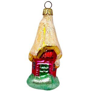 Christopher Radko Ice House 4" Glass Christmas Ornament Snow Glittery Vintage